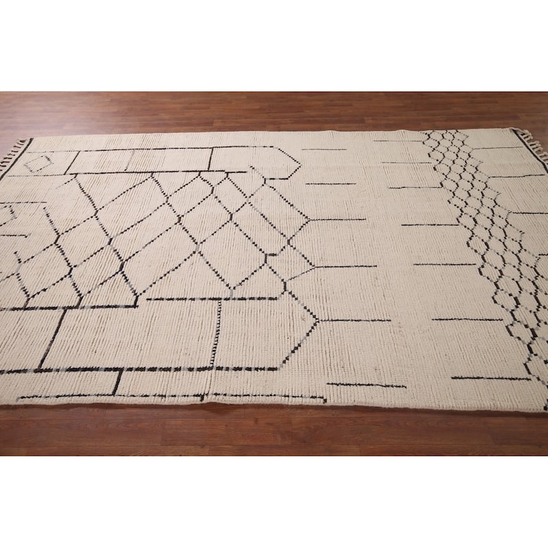 Moroccan Oriental Area Rug Handmade Stripe Wool Carpet - 5'11"x 10'0"