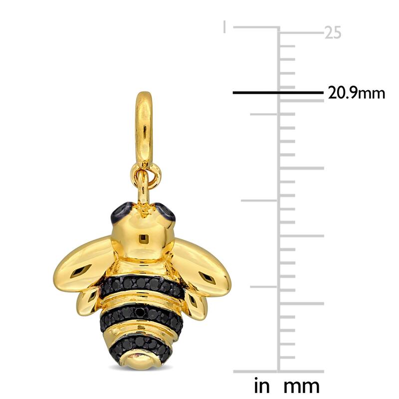 Miadora 1/10ct TW Black Diamond Bee Pendant Yellow Silver