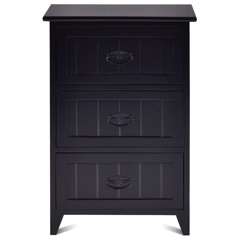 Gymax 3 Drawers Nightstand End Table Storage Wood Side Bedside Black