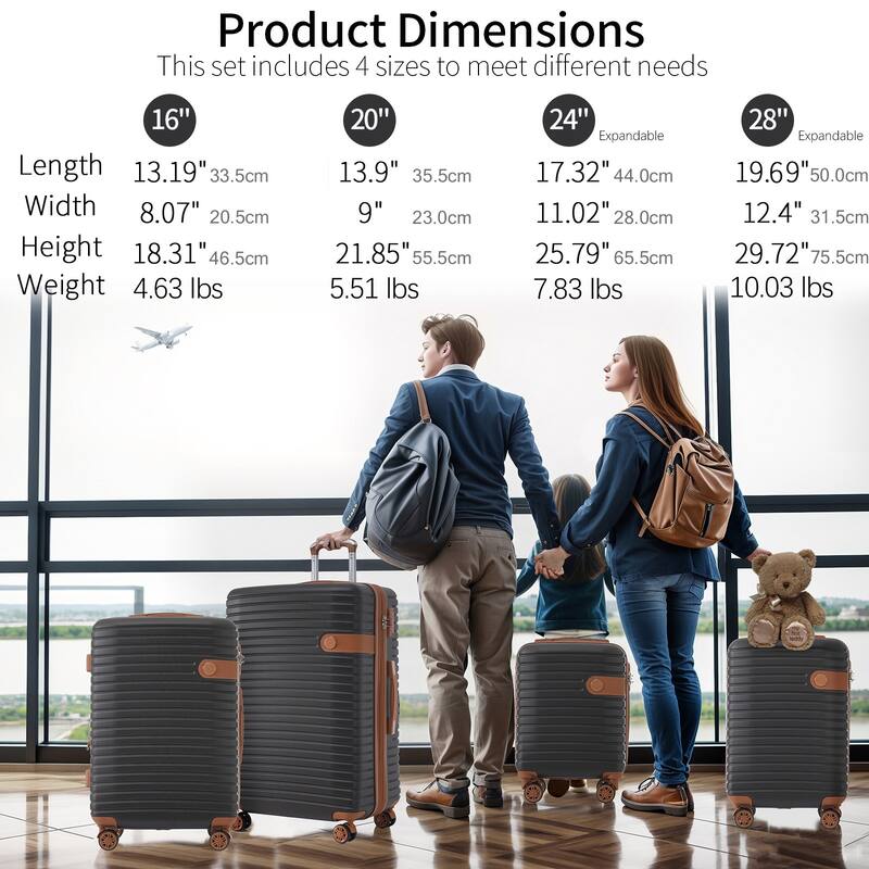 ABS Hard Shell Lightweight Expandable Travel Luggage with 4 Packing Cubes, TSA Lock, Spinner Wheels
