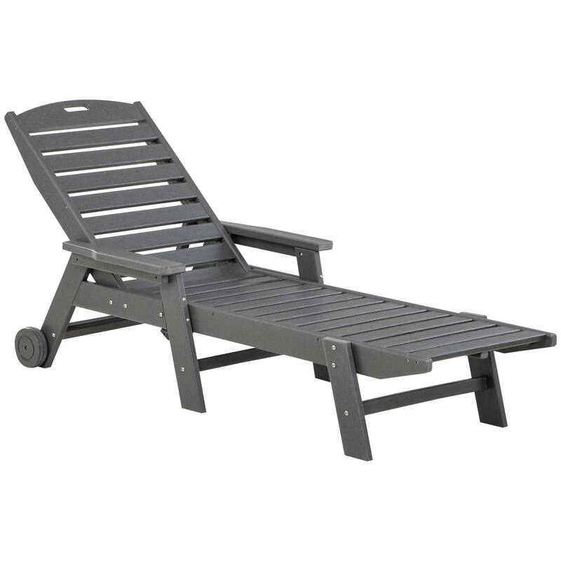 Outsunny Outdoor Chaise Lounge Chair Recliner with Adjustable Back and wheels for Beach Poolside Patio Light Gray