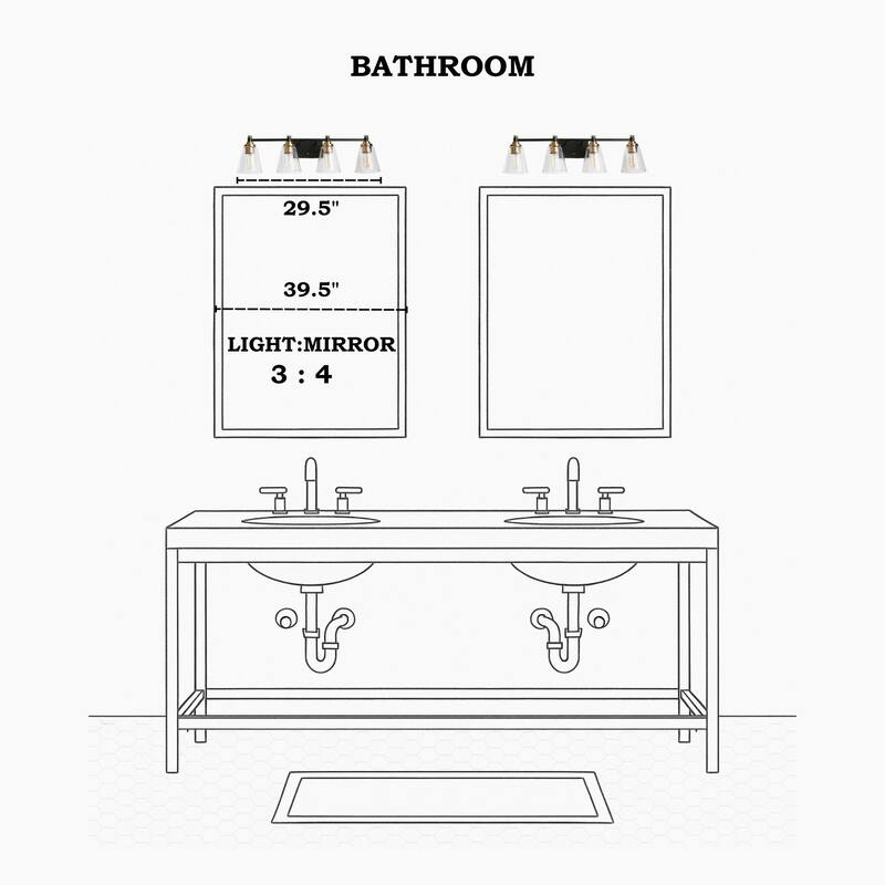4-Light Modern Black Gold Bathroom Vanity Lights Glass Wall Sconces