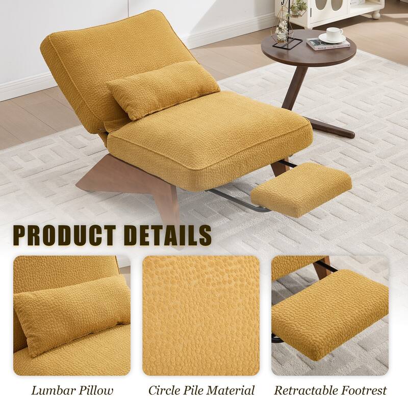 HOMEFUN Upholstered Modern Multi-Position Adjustable Wooden Base Lounge Chair with Footrest and Lumbar Pillow