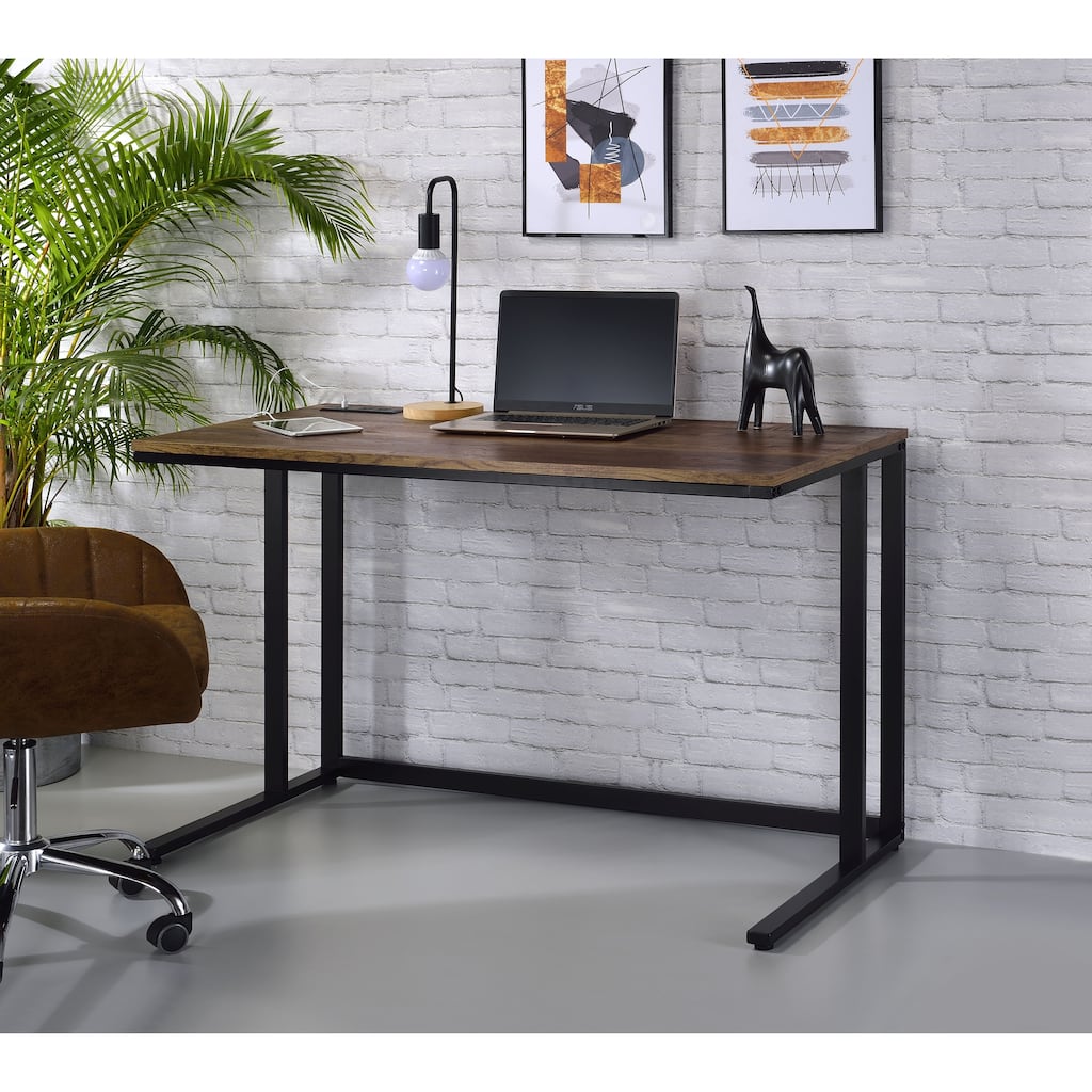 Versatile Walnut & Black Writing Desk with USB Port for Efficient Work