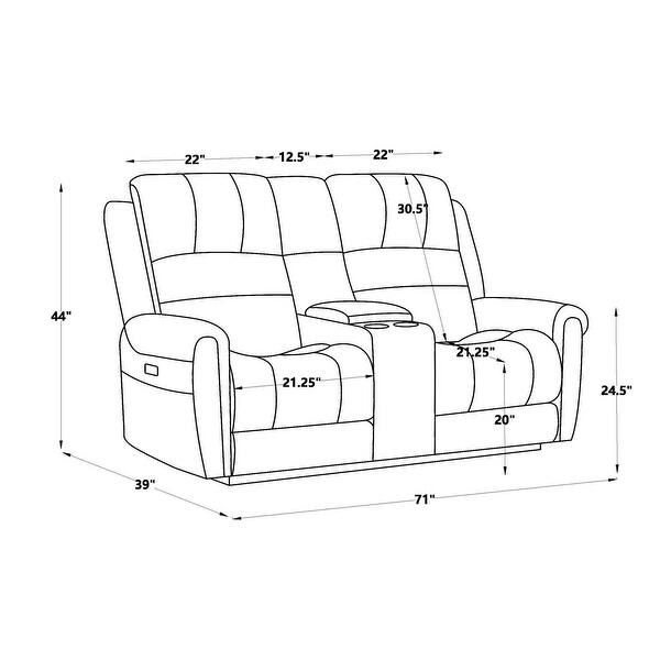 71" Width Power Reclining Loveseat Nailhead Trim Adjusttable Headrest High Back Bed Bath