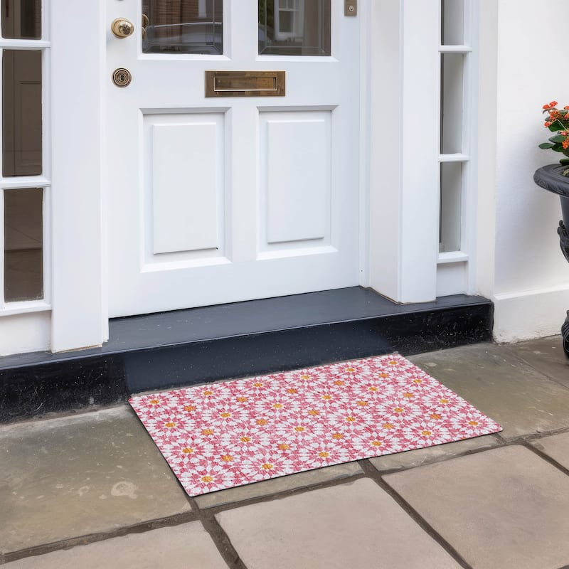 Machine Washable Indoor/ Outdoor Chantille Modern Boho Rug - Pink - 1'8" x 2'6"