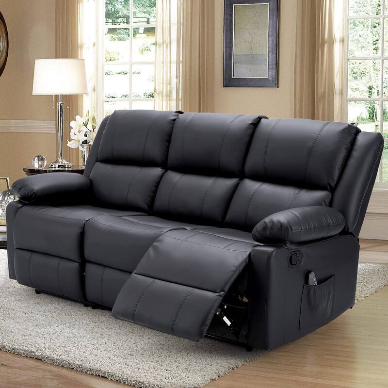 AECOJOY 3-Seater Reclining Sofa with Heat and Massage Function - Black