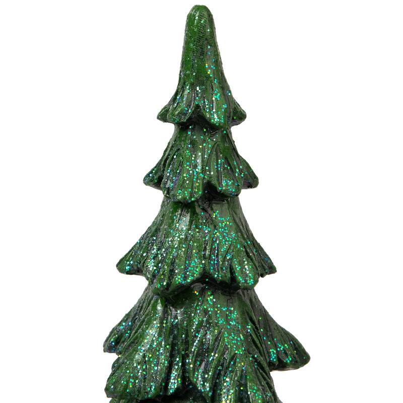 Carved Glittery Trees Christmas Decorations - Set of 2 - Green - 11.5"