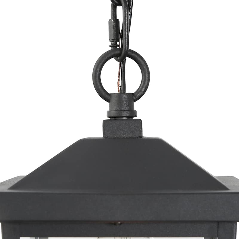 Bern Modern 1-Light Black Outdoor Ceiling Lights Lantern Porch Pendant Light - L 6.3"x W 6.3"x H 13"