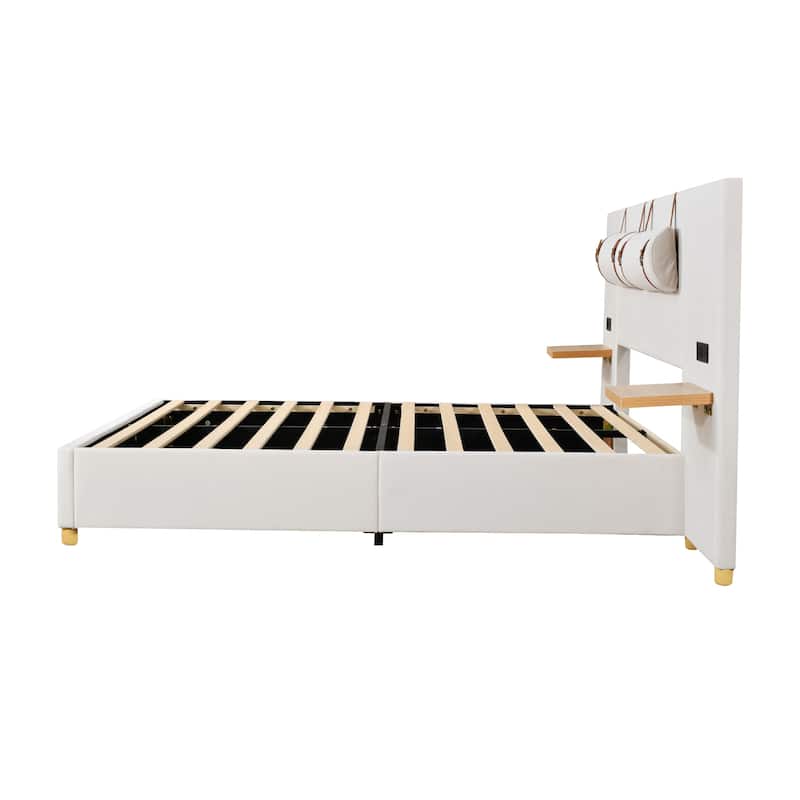 Upholstered Platform Bed with Pillows and USB Ports