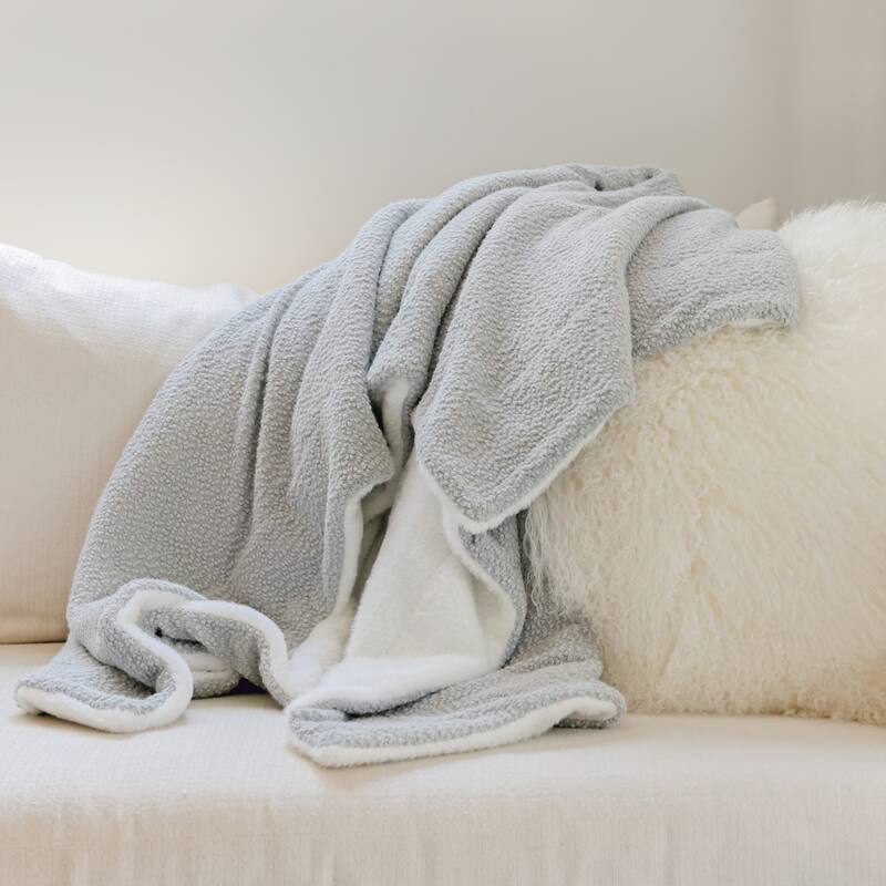 Jennifer Adams Chunky Boucle Throw Blanket - 50 x 60 - Silver