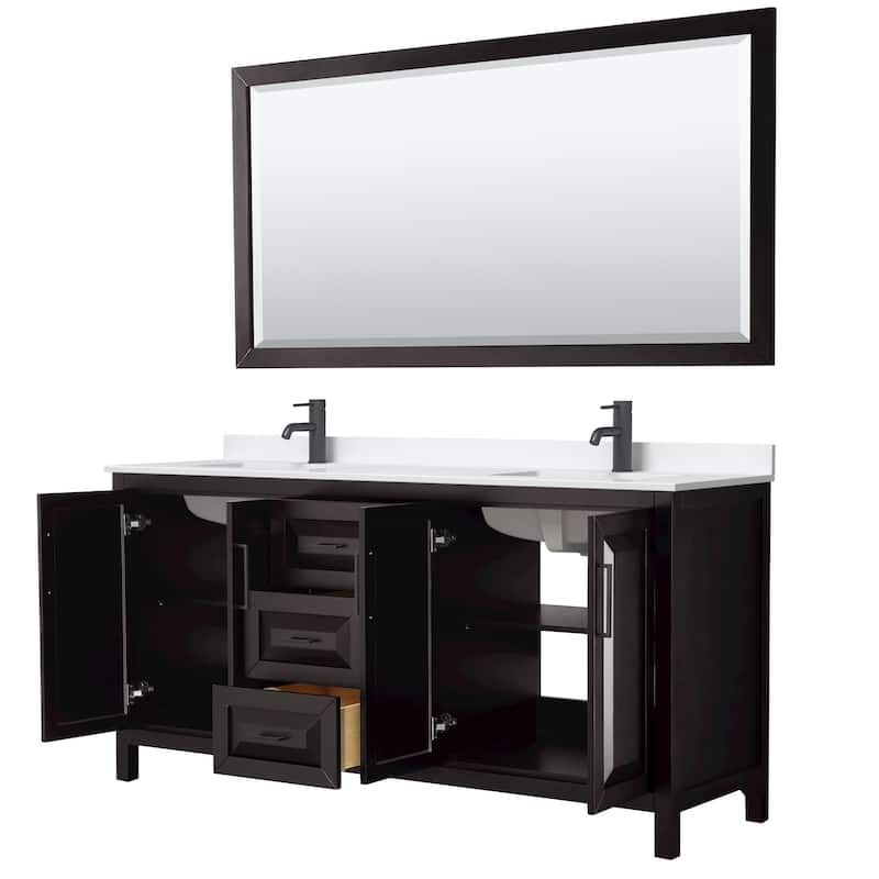 Daria 72-inch Double Vanity, Single Hole Quartz Top, 70-inch Mirror