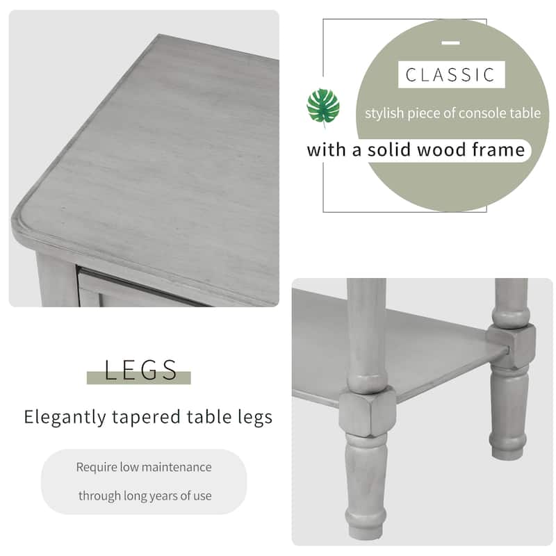 Hall Table Narrow Console Table, Slim Sofa Table with 3 Storage Drawers and Bottom Shelf, Tapered Legs, Black Round Knobs