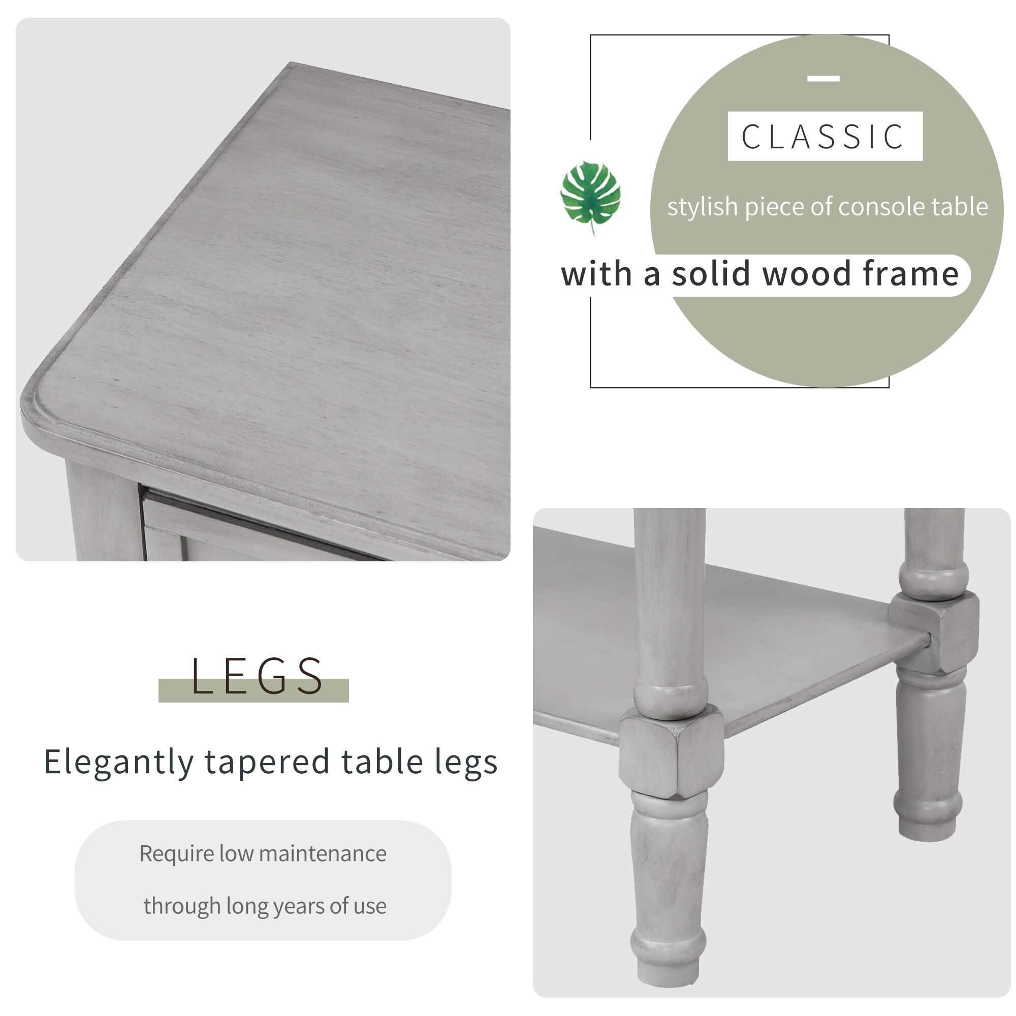 Narrow Console Table Slim Sofa Table with 3 Storage-image