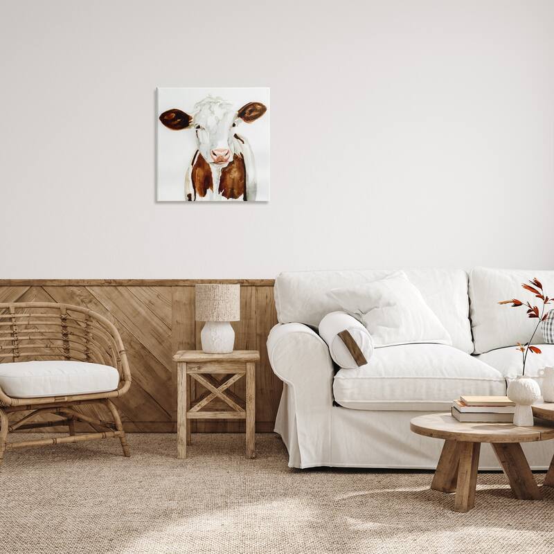 Stupell Farm Cow Portrait Neutral Watercolor Brown Tan Canvas Wall Art