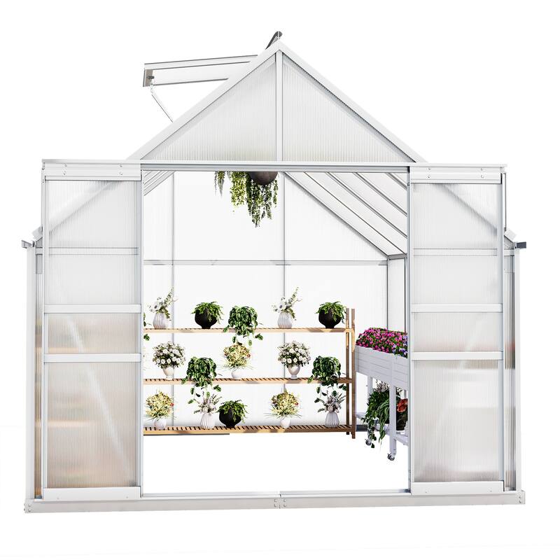 Moasis 6'W X 4/6/8/10/12/16'D Dual-wall PC Walk-in Hobby Greenhouse with Aluminum Frame