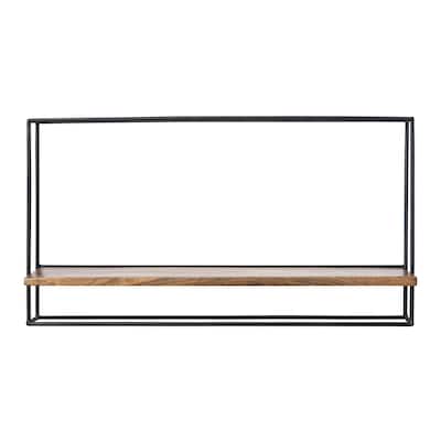 Metal and Wood Wall Shelf - 25.5"L x 6.3"W x 13.8"H