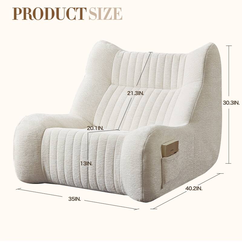 White Chenille Bean Bag Chair for Adults with Armrests (35x40x30 inches)