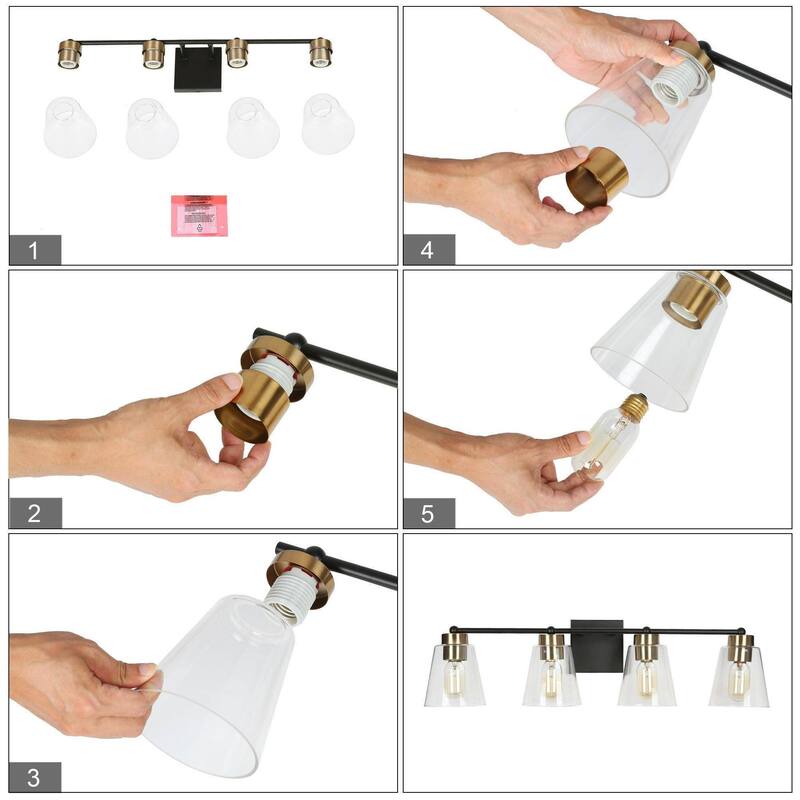 Marsie 4-Light Modern Transitional Black Gold Linear Bathroom Vanity Lights with Cylinder Clear Glass - L 29"* W 6"* H 7.5"