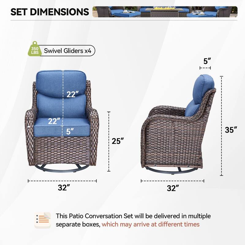 Pocassy 4Pieces Swivel Glider Chairs with 5Inch 6Inch Cushion