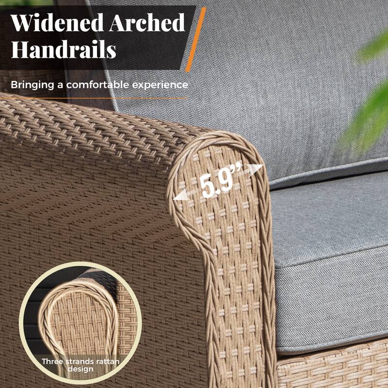 MAISON ARTS Luxury Wicker Patio Conversation Sofa Set with Curved Armrests with Cushions