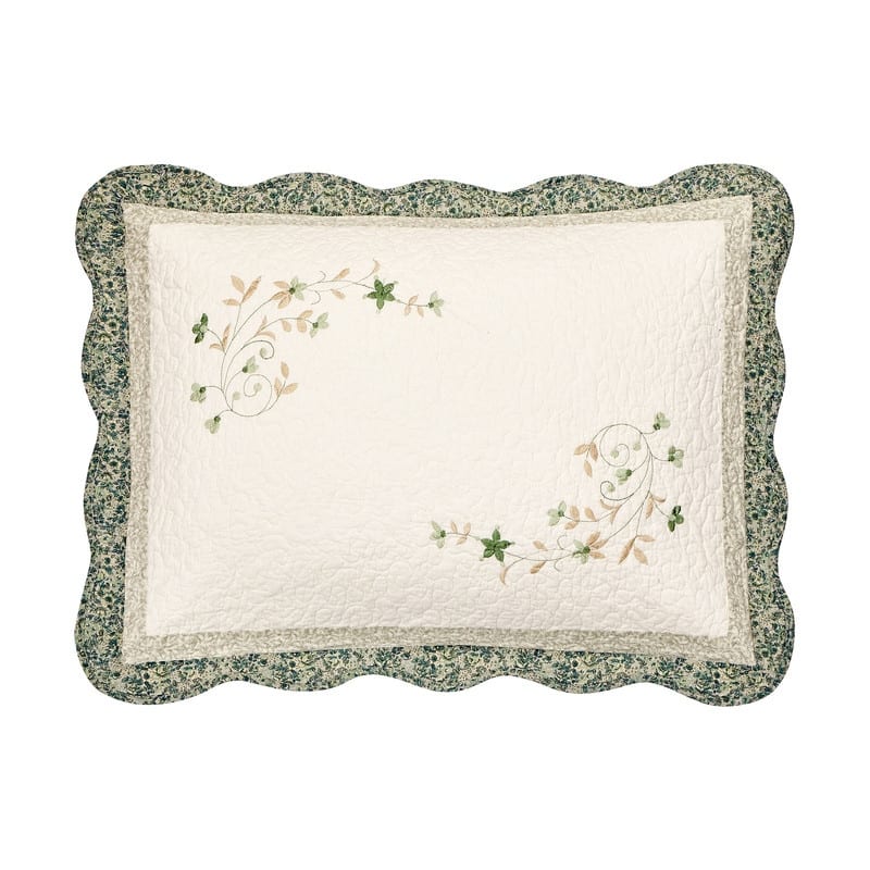 Harper Green Floral Embroidered Pillow Sham