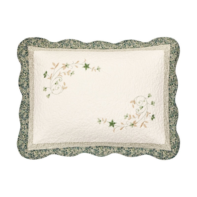 Harper Green Floral Embroidered Pillow Sham