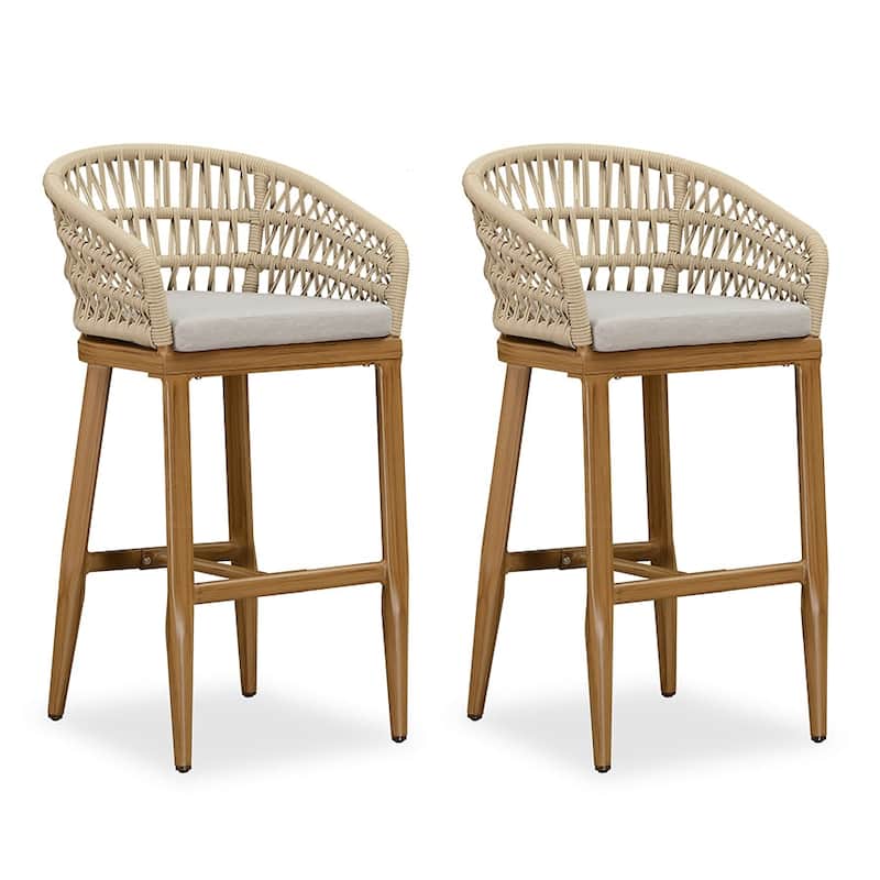 PURPLE LEAF Outdoor Dining Chairs Set of 2 Patio Bar Stools - Brown-Hight stool