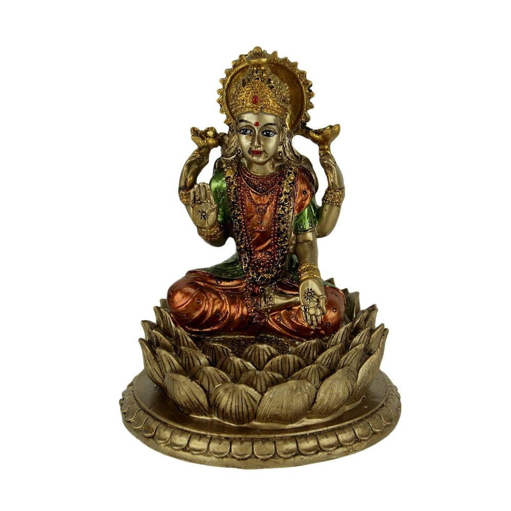 Gold Finish Laxmi Hindu Goddess On Lotus Flower Statue Overstock 28680283 This image depicts goddess lakshmi in standing posture. overstock com