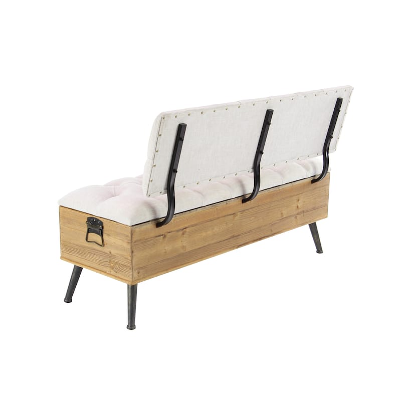 Fabric Storage Bench with Cream Tufted Seat and Back - White - Roche River Decor - 20"Wx48"Lx30"H