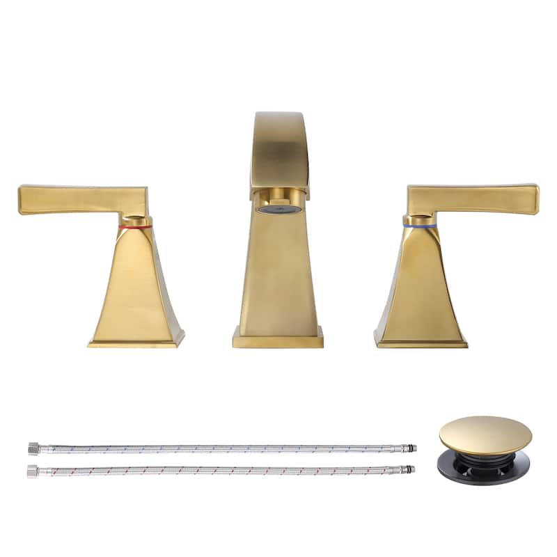 WOWOW 8 in. Widespread Double Handle Bathroom Faucet - Gold