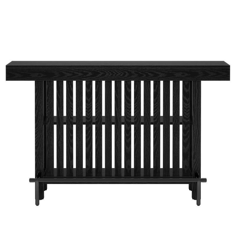 63" Modern Black Home Bar Unit 2-Tier Mini Bar Table Industrial