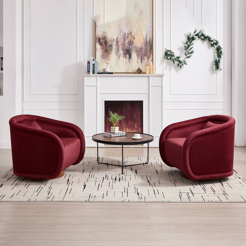 Swivel Accent Chair, 360-degree Swivel Barrel Chair with Velvet Fabric Upholstery, Comfy Pumpkin-Shaped Swivel Chair