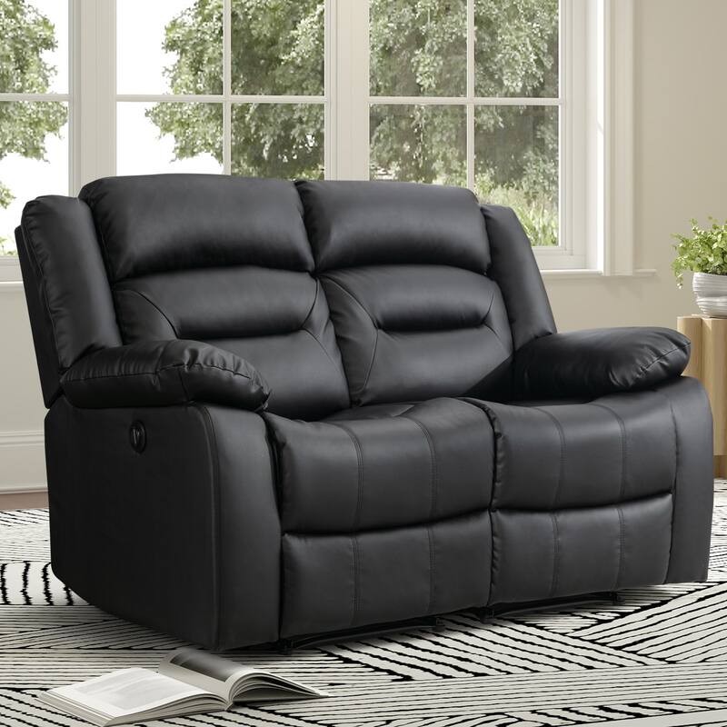 Faux Leather Power Loveseat Recliner, Electric Reclining Sofa with Overstuffed Armrests, 2-Seater Couch for Living Room