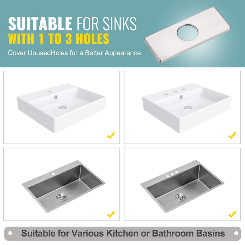 WOWOW 304 Stainless Steel Faucet Deck Plate Fits 1 to 3 Hole Sinks