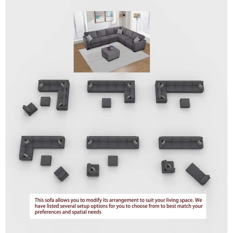 7 Piece Modular Corduroy Sectional With Ottoman