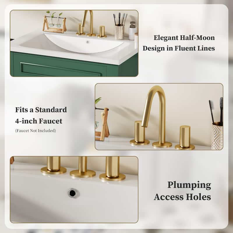 Elegant Bathroom Vanity Freestanding Storage Cabinet with Sink, 2 Doors, Gold Handles and Adjustable Interior Shelf
