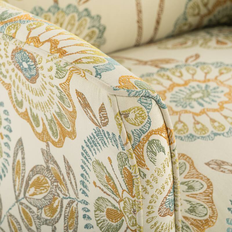 Accent Chair with Wood Legs & Flared Arms, Floral Upholstered Armchair, Leisure Single Sofa Chair for Living Room/Bedroom