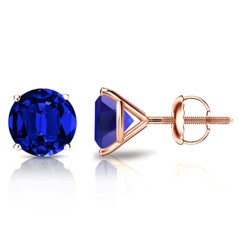 Auriya 14k Gold Lab Grown Gemstone Blue Sapphire Stud Earrings Round 0.25 to 5.00 ct. tw. 4-Prong Martini Screw-Back - 5.00ct tgw. - Rose