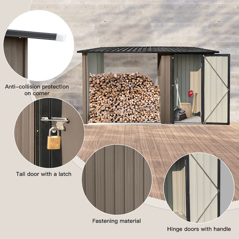Outdoor Rustproof Firewood Shed Storage Shed with Sloped Roof Open Woodshed Garden Shed, Weather-resistant