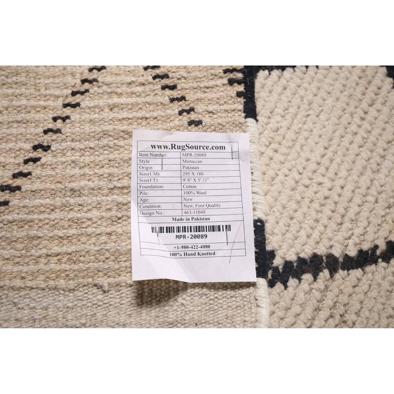 Trellis Ivory Moroccan Area Rug Handmade Geometric Wool Carpet - 5'11"x 9'8"