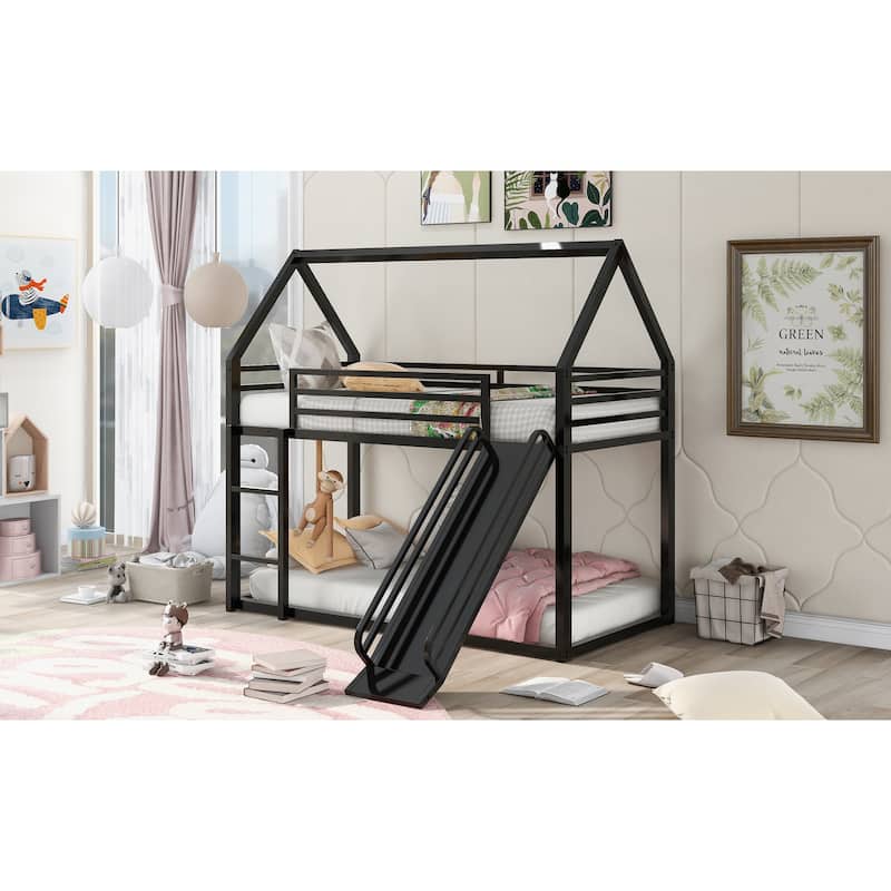 Twin over Twin House Bunk Bed with Ladder and Slide