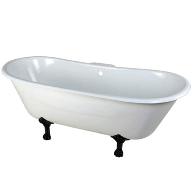 Kingston Brass Aqua Eden 67" Clawfoot Cast Iron Soaking Tub with - White / Oil Rubbed Bronze Feet