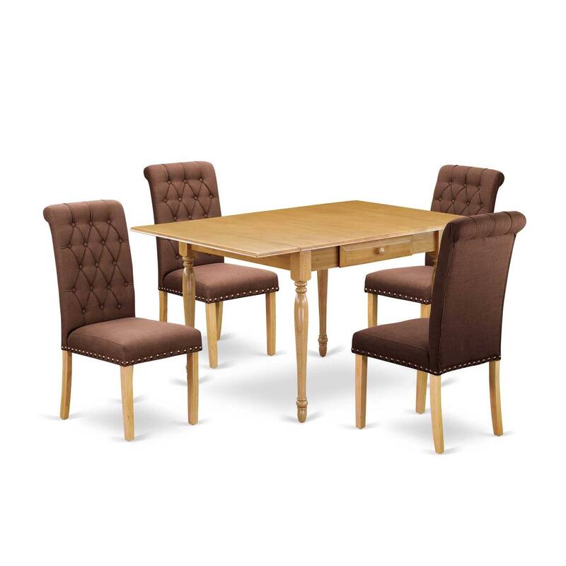 HomeStock 5-Pc Natural Oak Finish Solid Wood Top - Dining Room Set with Dropleaf - Seats 4