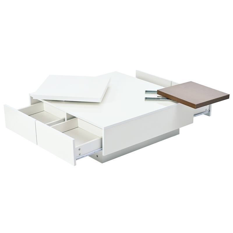 Movable Top Coffee Table with High Gloss finish - 31.5'' D x 31.5" W x 13.2" H