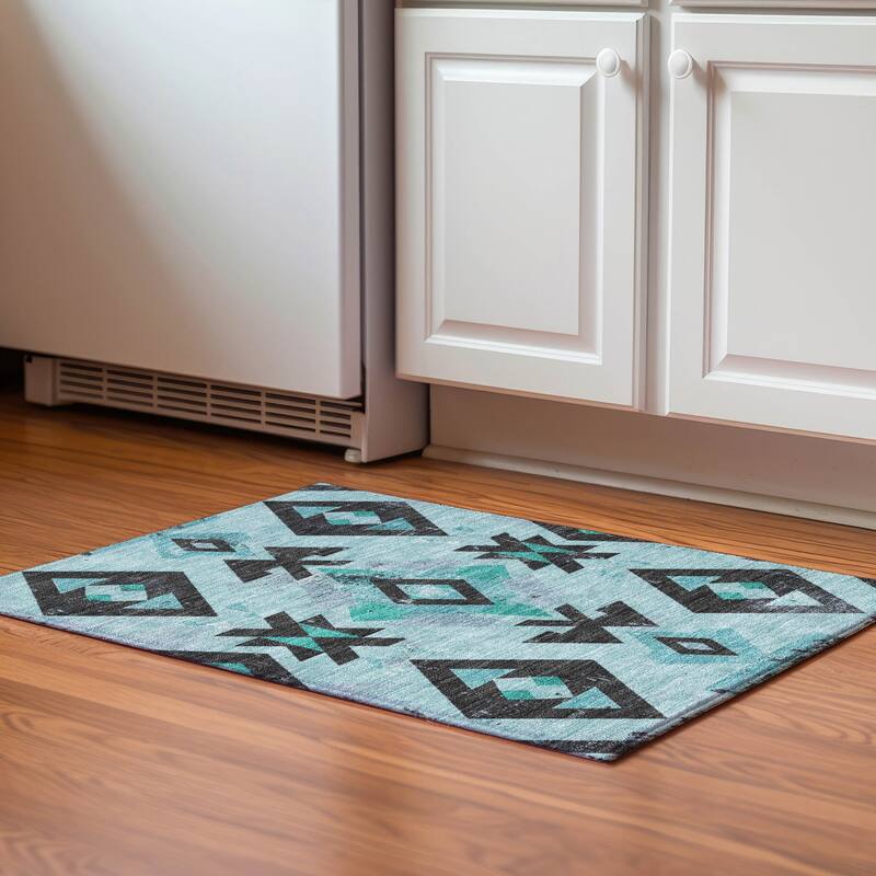 Premium Washable Super Soft Global Impressions Mayfield Rug - Teal - 1'8" x 2'6"