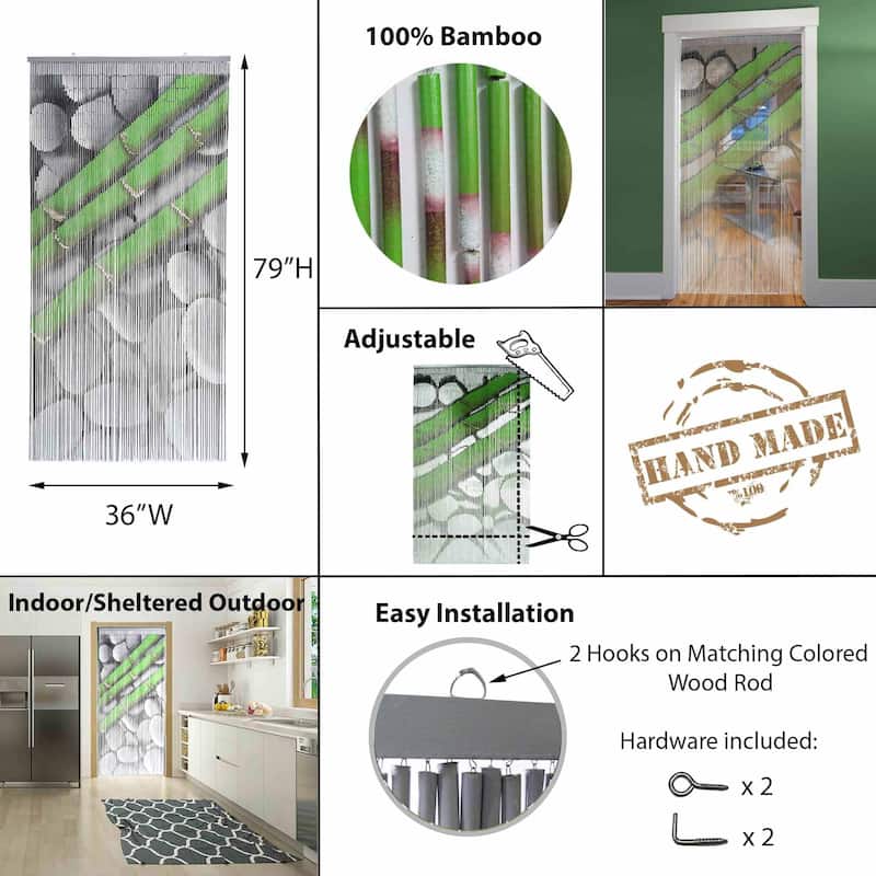 Bamboo Beaded Door Curtain 65 Strings 79" W x 36" W - 79" H x 36" W x 0.6" D