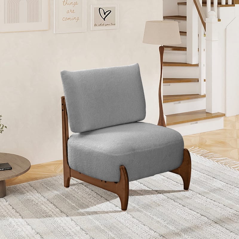 Single sofa chair Living Room Bedroom Lamb fleece Single Chair Retro Solid Wood Lazy Sofa Casual Chair - Gray