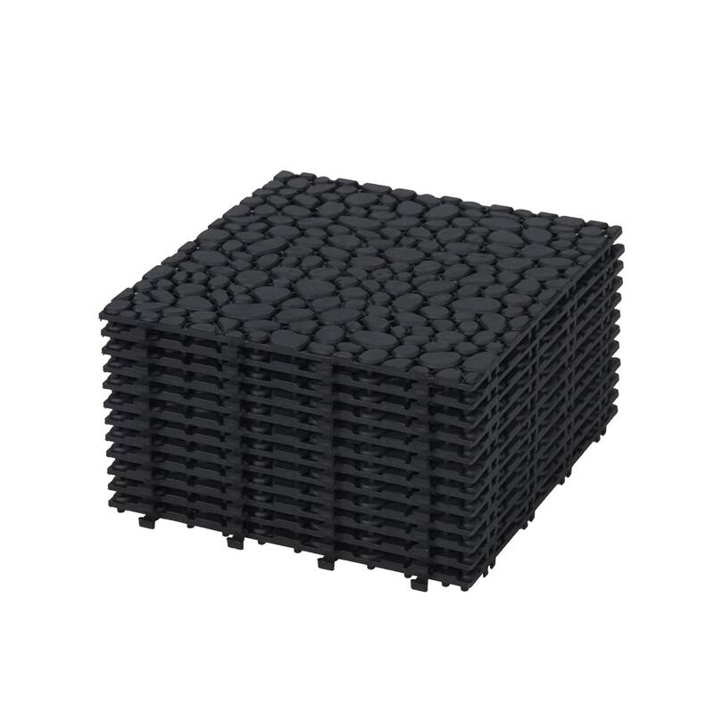 12 x 12 Inch Interlocking Deck Tiles,Bathroom Shower Balcony Porch Weight Capacity Upto 440 LBS,Pebble Stone Pattern Pack of 12 - Black