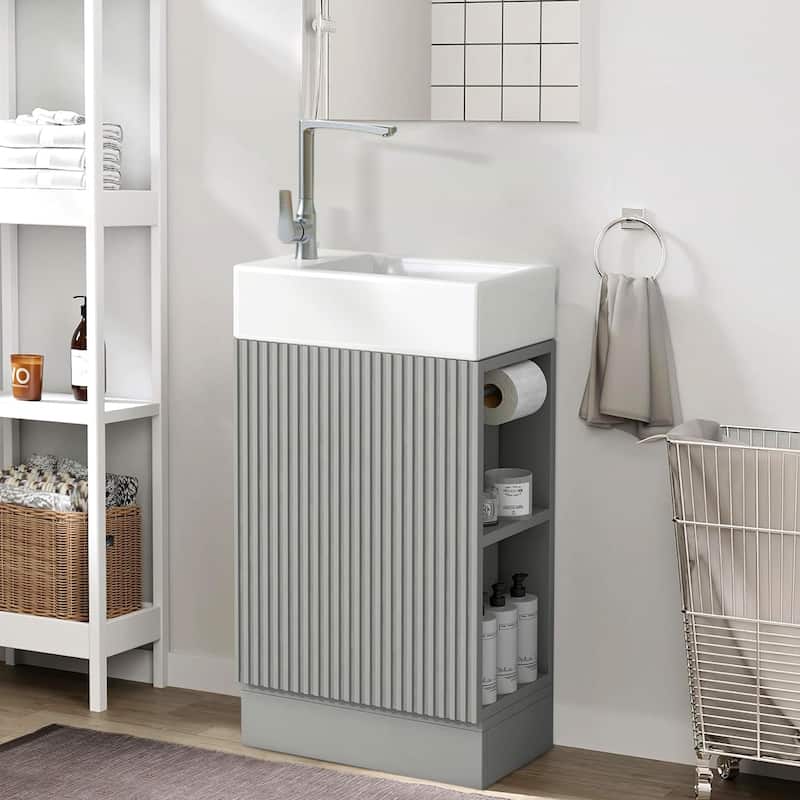 18.6" Bathroom Vanity with Sink,with Two-tier Shelf,Left or Right Orientation